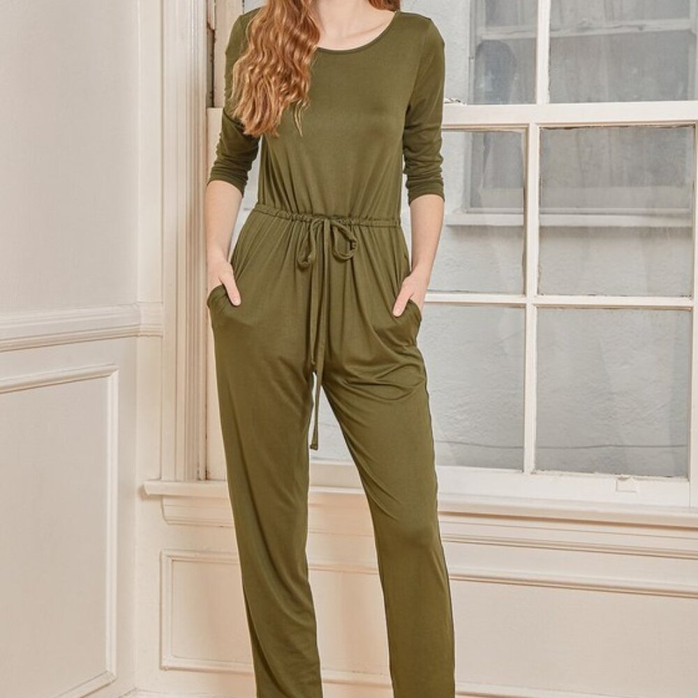 Lulus Big Win Olive Green Three-quarter Sleeve Drawstring Jumpsuit - Size S